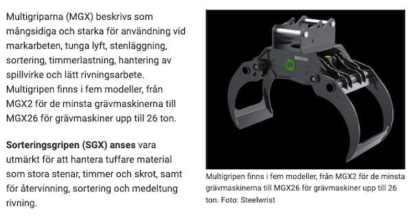Steelwrist sorteringsgrip